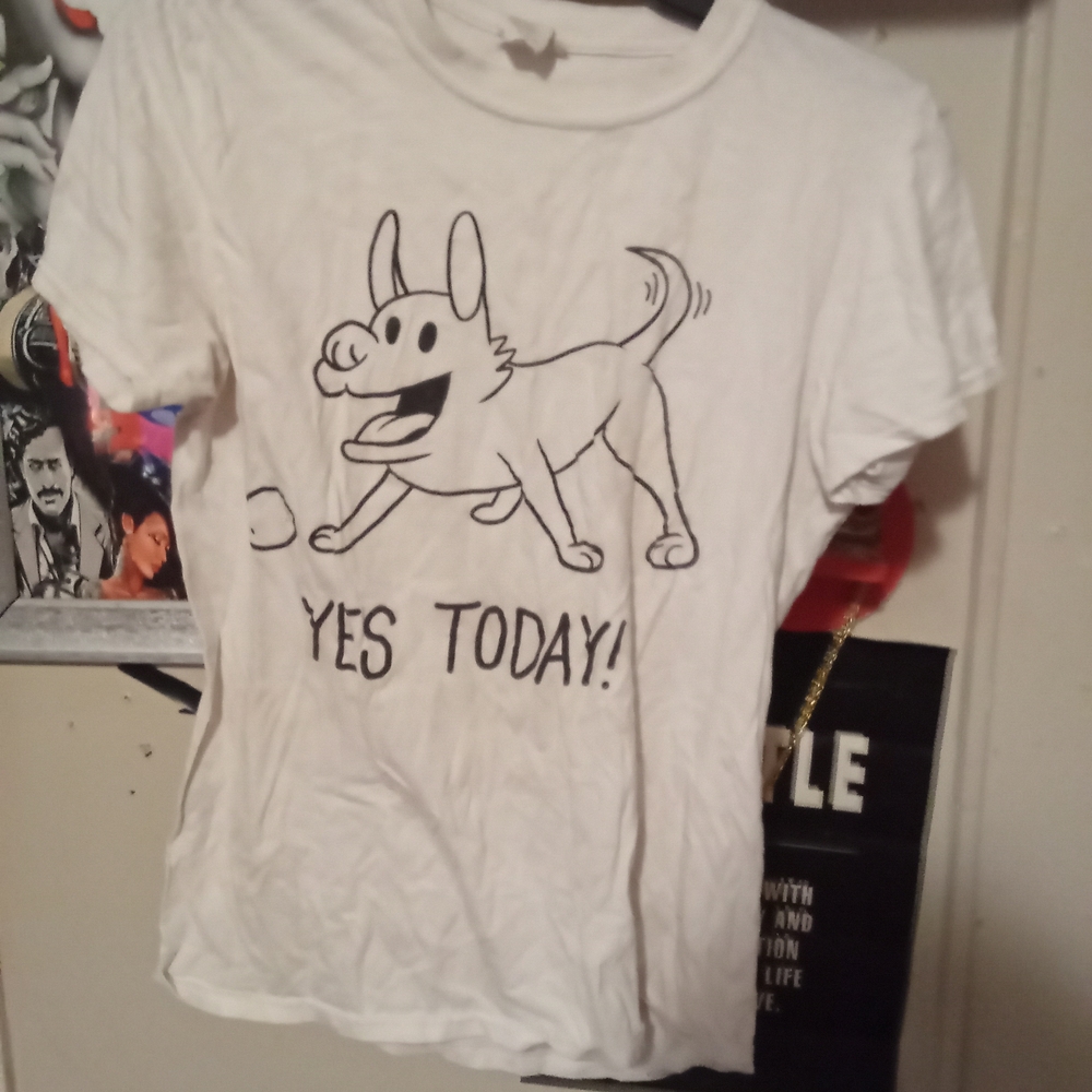 Gildan White Tee with Playful Dog Graphic